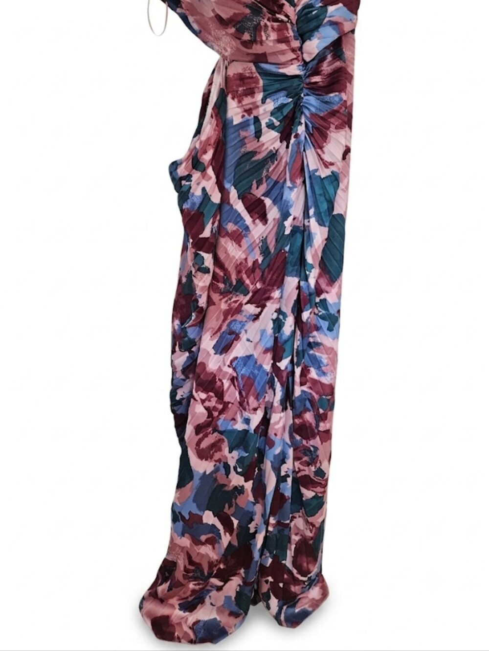 Abercrombie & Fitch One Shoulder Pink Floral Pleated Cut Out Maxi Dress New - Picture 7 of 8